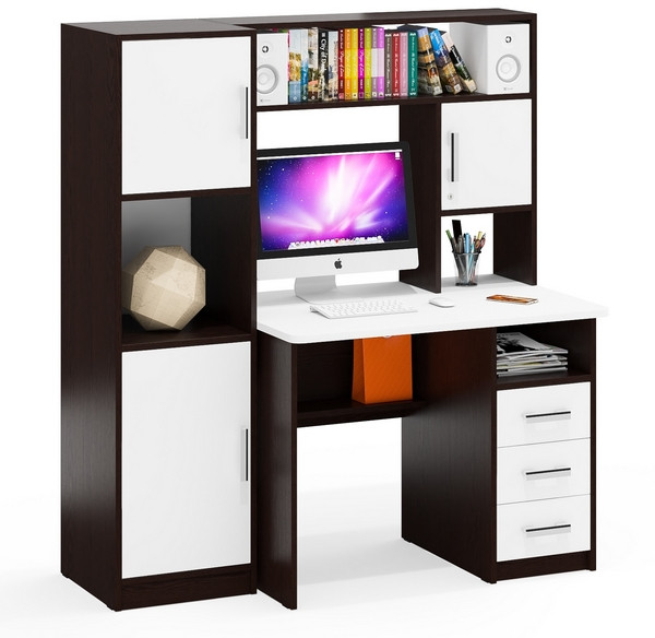 компьютерный стол С-МД-СК9+Пенал С-МД-СК9П, венге/белый шагрень