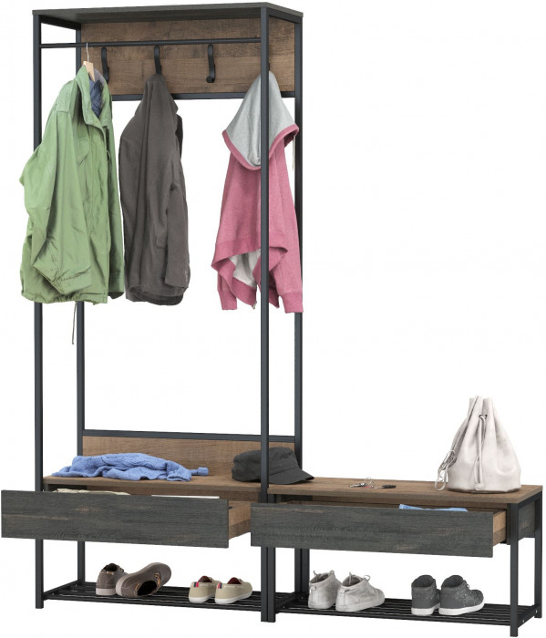 Трувор 15.120 Прихожая + 13.241.03 Тумба для обуви, дуб гранж песочный/интра