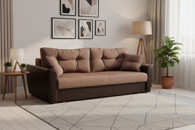 Диван-книжка Амстердам, 120х190, рогожка/экокожа, коричневый