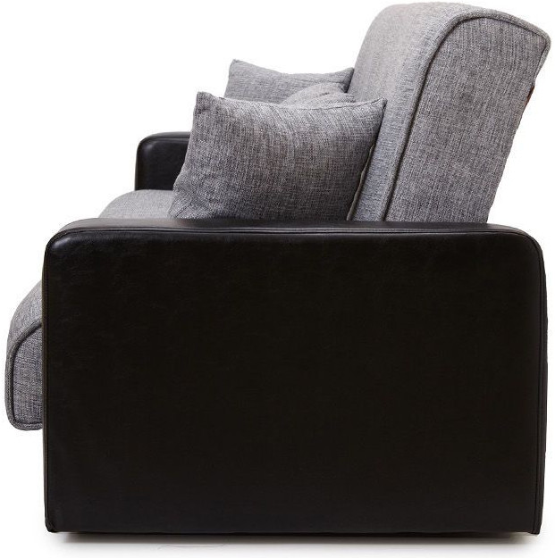 Раскладной диван-кровать, прямой, книжка, цвет серо-черный, кожа/рогожка, Лондон 140х190