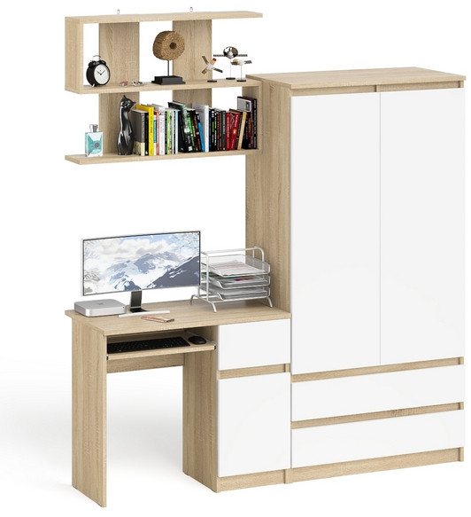 Мори компьютерный стол МС-1 правый + Шкаф МШ900.1 + Полка 900, дуб сонома/белый