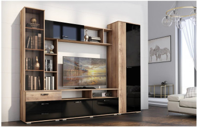 Гостиная Крокус (Дуб Делано, Черный глянец)