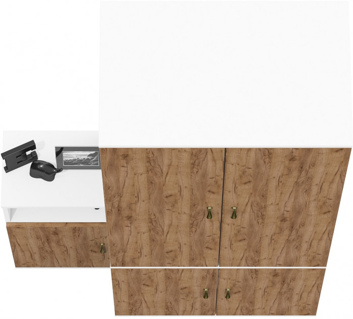 Лидер-8 Шкаф МД 19Б + Тумба МД 3.19, цвет белый шагрень/крафт золото, ШхГхВ 120х50х190 см., универсальная сборка