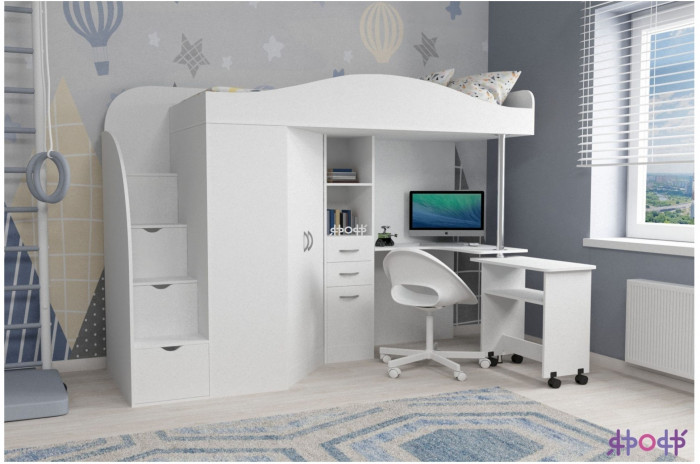 Кровать-чердак Юниор 4 (Дуб молочный/Лайм)