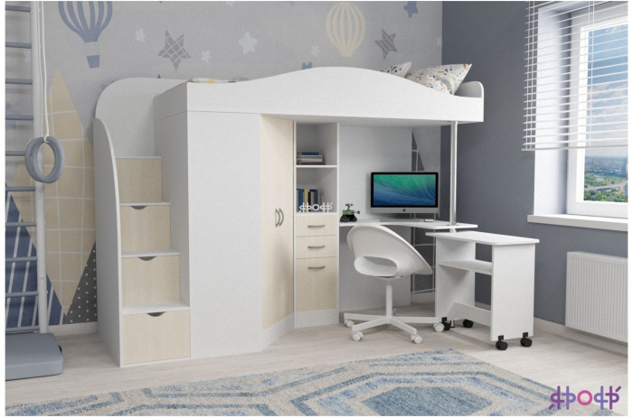 Кровать-чердак Юниор 4 (Дуб молочный/Лайм)