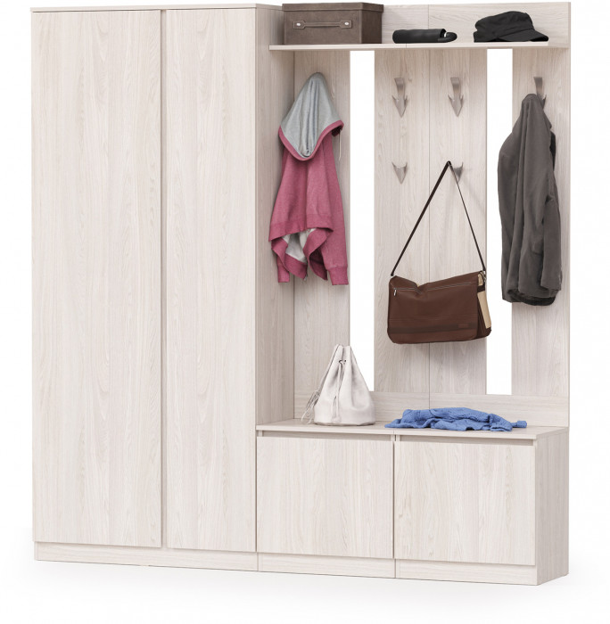 КР100 Ника прихожая № 06, цвет ясень анкор светлый, ШхГхВ 199,4х38,3х207,9 см., универсальная сборка