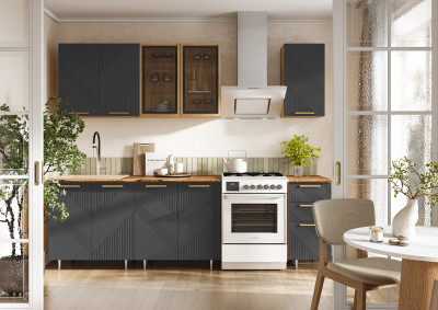 Кухня Ирис 2,0м (490) Компановка №2 Дуб Крафт/Браш Графит (Дуб вотан)
