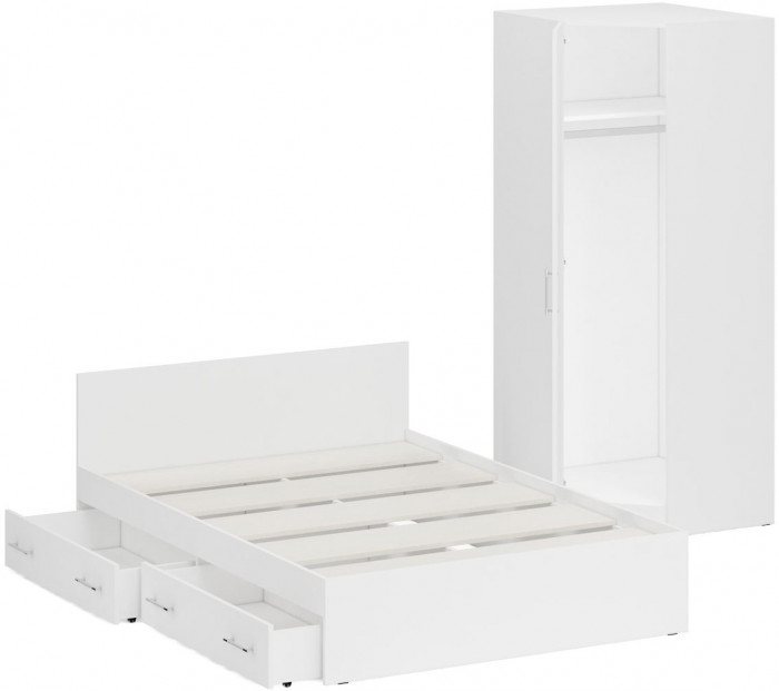 Кровать с ящиками 1400 + Шкаф угловой Стандарт, цвет белый, ШхГхВ 143,5х203,5х70 + 81,2х81,2х200 см., сп.м. 1400х2000 мм., без матраса, основание есть