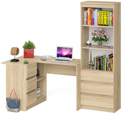 Мори компьютерный стол МС-16 левый + Стеллаж МСТ600.3, дуб сонома