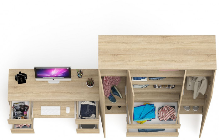 Мори компьютерный стол МС-2 + Шкаф МШ1600.1, дуб сонома