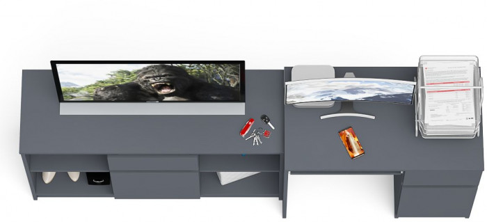 Мори Стол компьютерный МС-1 правый + Тумба МТВ1204.1, цвет графит, ШхГхВ 210,4х50х76,6 см., выдвижной ящик справа, НЕ универсальная сборка