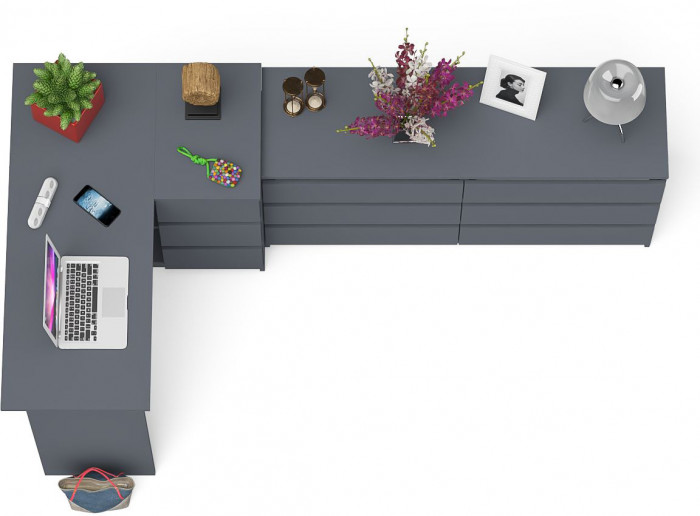 Мори Стол компьютерный МС-16 правый + Комод МК1380.6, цвет графит, ШхГхВ 262,4х84,9х76,6 см., выдвижные ящики справа, НЕ универсальная сборка