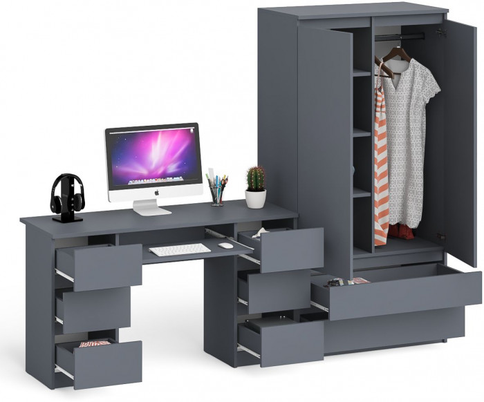 Мори Стол компьютерный МС-2 + Шкаф МШ900.1, цвет графит, ШхГхВ 225,8х50,4х179,6 см., универсальная сборка