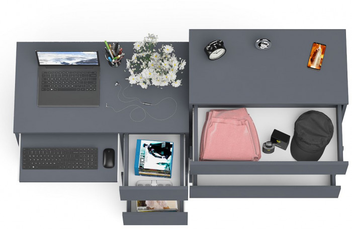 Мори Стол компьютерный МС-6 правый + Комод МК800.4, цвет графит, ШхГхВ 170,4х50х94 см., выдвижные ящики справа, НЕ универсальная сборка