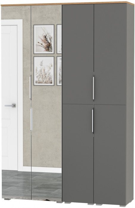 Октава Набор шкафов 01, цвет серый графит/дуб крафт золотой/фасады МДФ серый графит, ШхГхВ 128,8х35,3х197,6 см., универсальная сборка