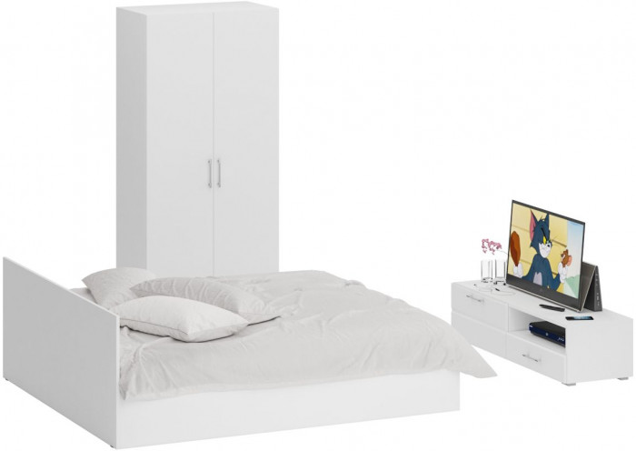 Спальня Стандарт 3-1800, белый/фасады ТВ тумбы МДФ белый глянец