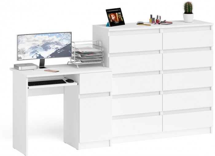 Мори компьютерный стол МС-1 правый + Комод МК1200.10, белый