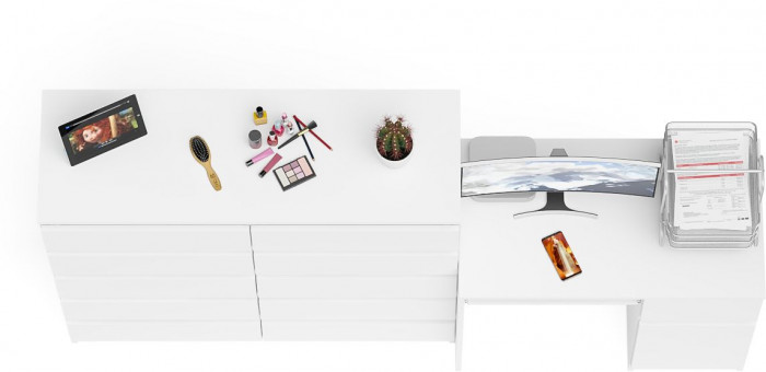 Мори компьютерный стол МС-1 правый + Комод МК1200.10, белый