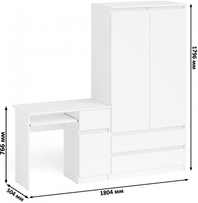 Мори компьютерный стол МС-1 правый + Шкаф МШ900.1, белый