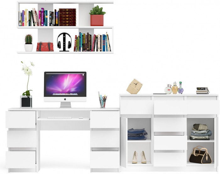 Мори компьютерный стол МС-2 + Комод МК1200.4 + Полка 1200, белый