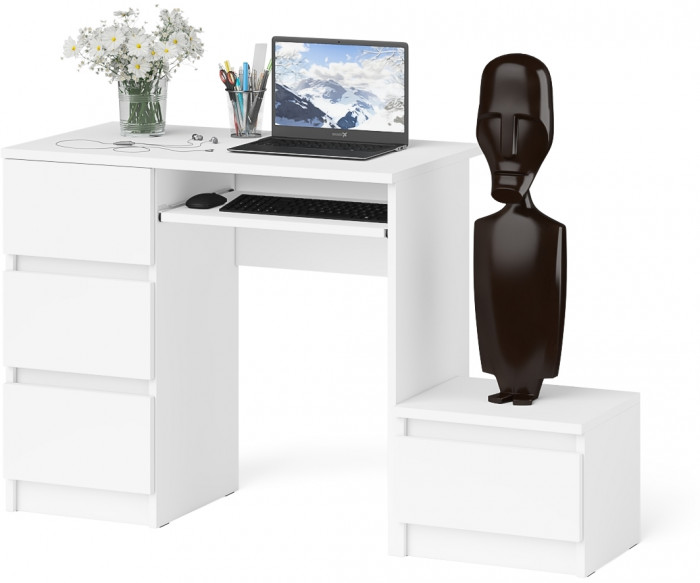 Мори компьютерный стол МС-6 левый + Тумба ТМП400.1, белый