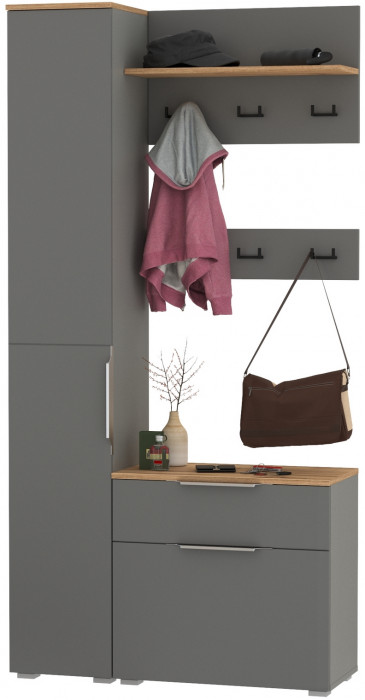 Октава Прихожая 16, серый графит/дуб крафт золотой/фасады МДФ серый графит