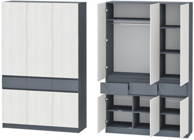 Иннэс-10 Шкаф 3-х створчатый, Графит\Ясень Анкор Св.