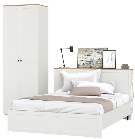 Остин 11.53 Кровать + ортопед + 13.336.02 Шкаф для одежды, белый шагрень/дуб крафт золотой