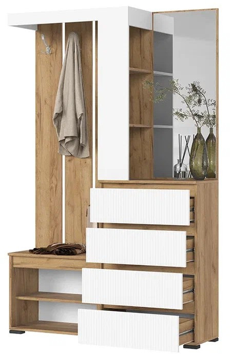 Хелен ПР-01 (Хельга) прихожая белый супермат, белый/дуб крафт золото