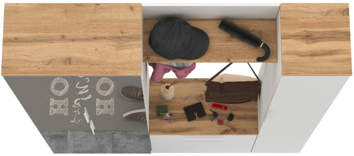 Октава Прихожая 15-123Н, цвет белый шагрень/дуб крафт золотой/фасады МДФ белый шагрень, ШхГхВ 161,5х35,4х197,6 см., универсальная сборка