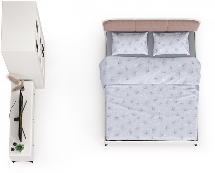 Валенсия Спальня № 42, цвет ЛДСП белый шагрень/МДФ белый шагрень/ткань велутто 19, ортопед есть, сп. м. 1600х2000 мм., б/м