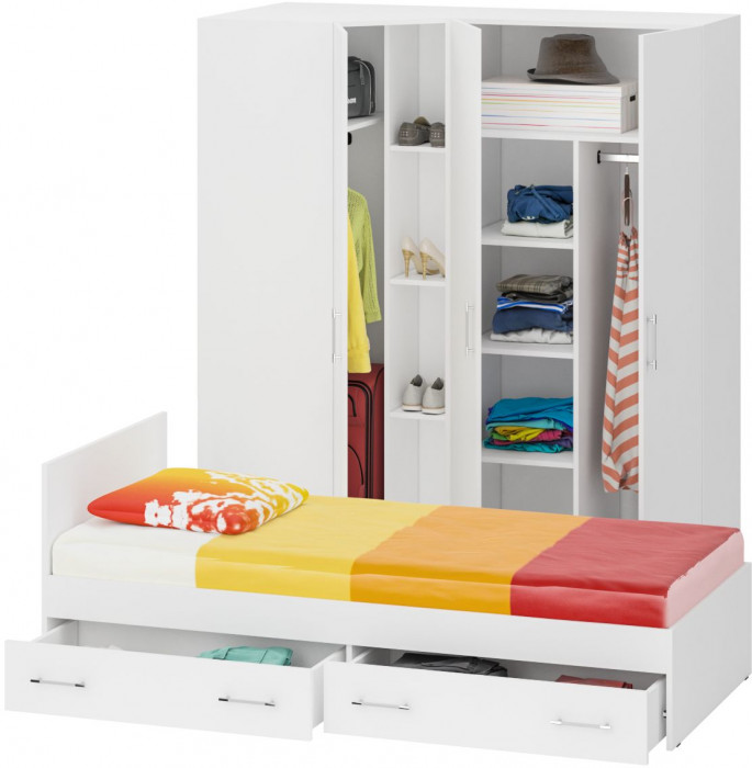 Спальня Стандарт 2-0900Я, цвет белый, ШхГхВ 93,5х203,5х70 + 171,2х81,2х200 см., сп.м. 900х2000 мм., без матраса, основание есть