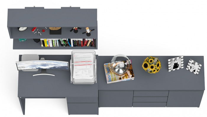 Мори компьютерный стол МС-1 правый + Комод МК1200.3 + Полка 900, графит