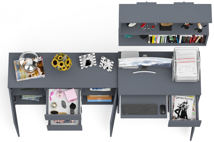 Мори компьютерный стол МС-1 правый + Комод МК1200.3 + Полка 900, графит