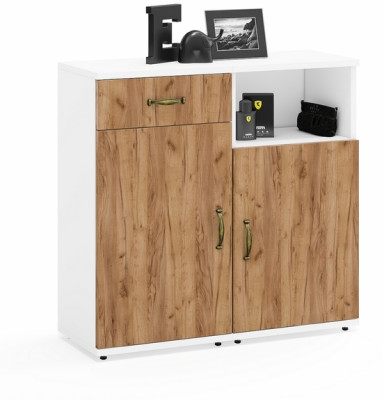 Лидер-8 Тумба МД 3.15 + Тумба МД 3.19, цвет белый шагрень/крафт золото, ШхГхВ 80х30х75 см., универсальная сборка