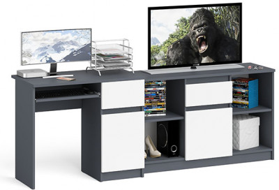 Мори Стол компьютерный МС-1 правый + Тумба МТВ1204.1, цвет графит/белый, ШхГхВ 210,4х50х76,6 см., выдвижной ящик справа, НЕ универсальная сборка