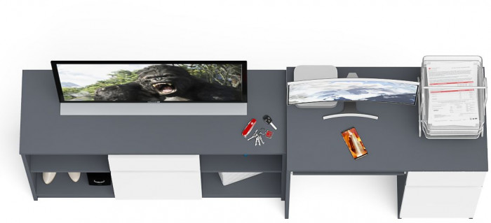 Мори Стол компьютерный МС-1 правый + Тумба МТВ1204.1, цвет графит/белый, ШхГхВ 210,4х50х76,6 см., выдвижной ящик справа, НЕ универсальная сборка
