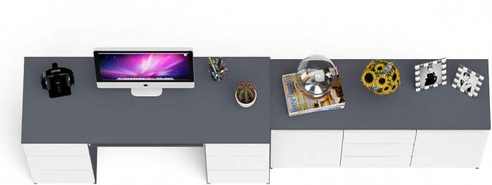 Мори Стол компьютерный МС-2 + Комод МК1200.3, цвет графит/белый, ШхГхВ 255,8х50х76,6 см., универсальная сборка