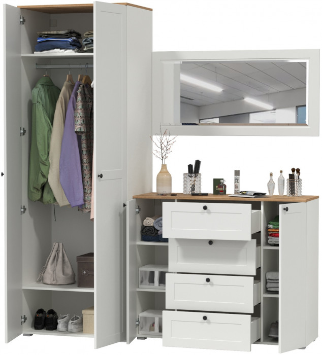 Остин Прихожая 14, белый шагрень/дуб крафт золотой