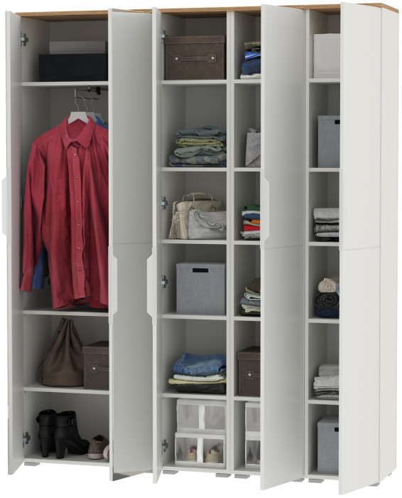 Октава Набор шкафов 02, цвет белый шагрень/дуб крафт золотой/фасады МДФ белый шагрень, ШхГхВ 161х35,3х197,6 см., универсальная сборка