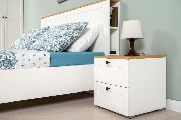 Остин 11.53 Кровать БЕЗ ортопеда, цвет белый шагрень/дуб крафт золотой, ШхГхВ 164,6х217,2х99,3 см., сп. м. 1600х2000 мм, б/м, б/о