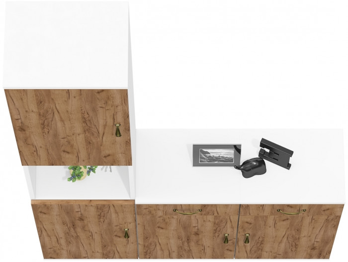 Лидер-8 Пенал + Тумба МД 3.15 + Тумба МД 3.15, белый шагрень/крафт золото