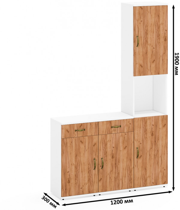 Лидер-8 Пенал + Тумба МД 3.15 + Тумба МД 3.15, белый шагрень/крафт золото