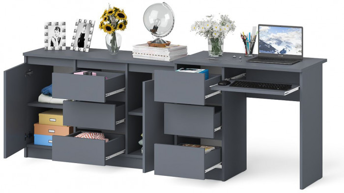 Мори компьютерный стол МС-6 левый + Комод МК1200.3, графит