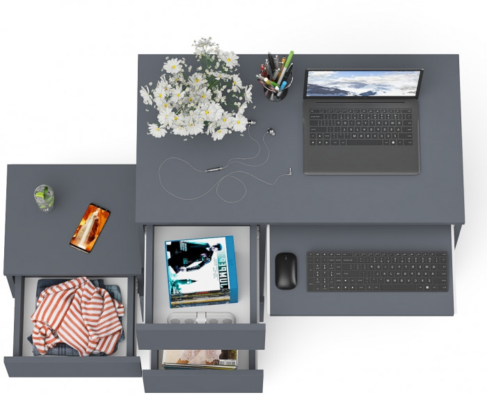 Мори компьютерный стол МС-6 левый + Тумба ТМП400.1, графит