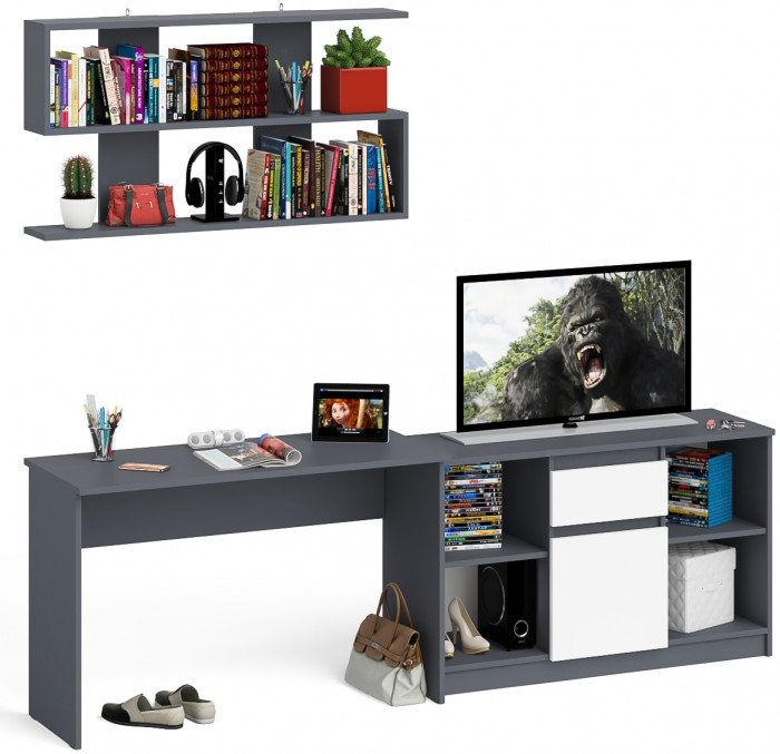 Мори письменный стол МСП1200.1 + Тумба МТВ1204.1 + Полка 1200, графит/белый