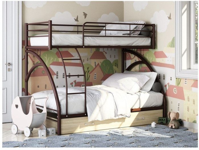 Двухъярусная кровать Виньола-2Я (с укороченной лестницей) (Черный)