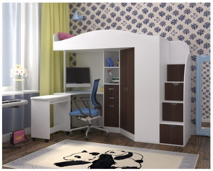 Кровать-чердак Юниор 4 (Ясень Анкор Темный/Лайм)