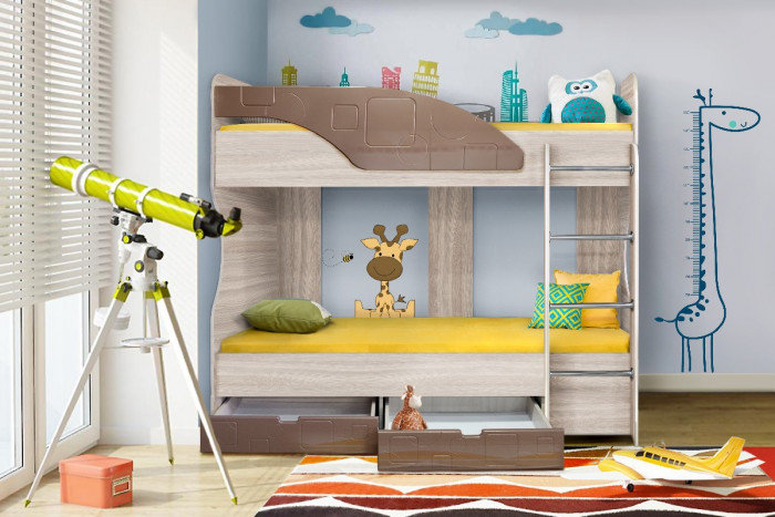 Двухъярусная кровать Бриз-5, Ясень светлый/Шоколад (Квадрат)