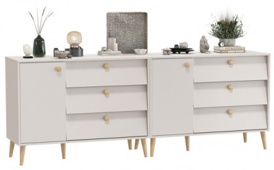 Афина Спальня Комод с дверкой и тремя ящиками х 2, цвет кашемир серый, ШхГхВ 2х110х45,3х83 см., универсальная сборка